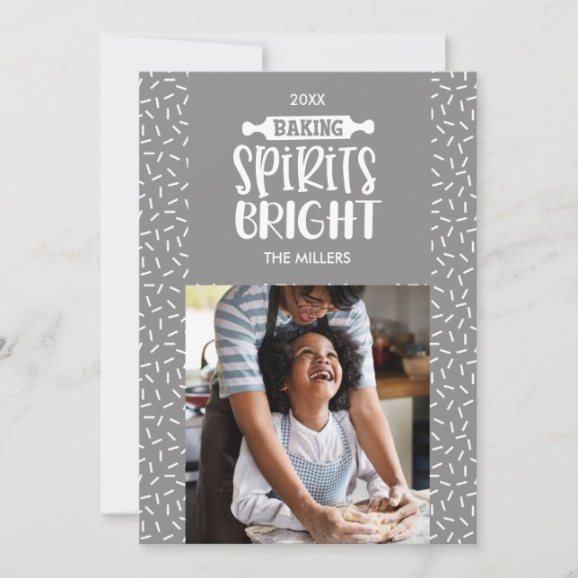Grey | Holiday Baking Spirits Bright Photo Card (Front)