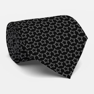  Grey Hollow Star Pattern Over Black Background Tie
