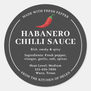 Grey Homemade Habanero Chilli Sauce Jar Label