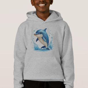 Grey Hoodie with Playful Dolphin Design
