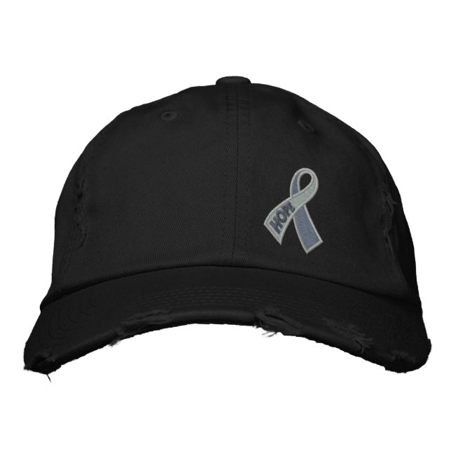 Grey Hope Cancer Diabetes Ribbon Awareness Embroidered Hat (Front)