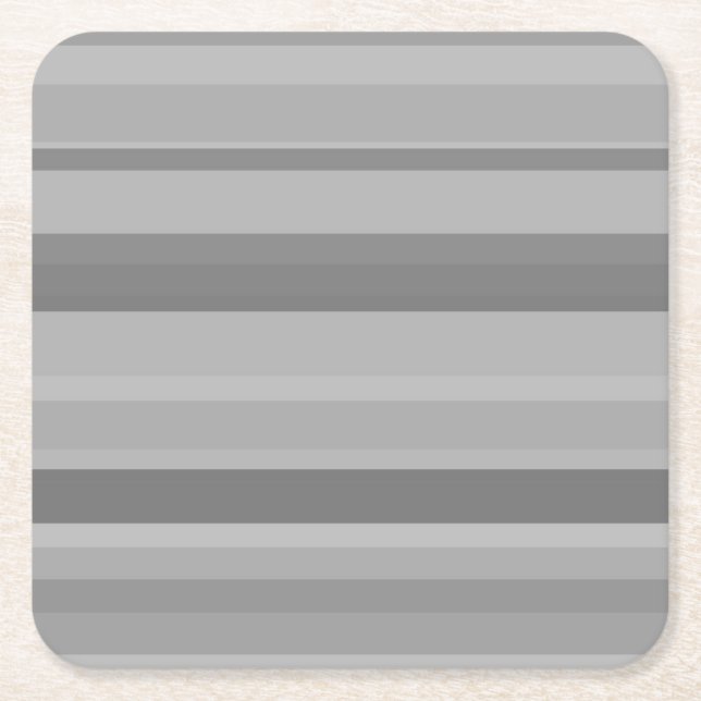 Grey horizontal stripes square paper coaster (Front)