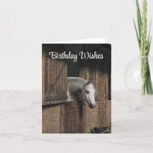 Grey Horse at Stable Door Greeting Card