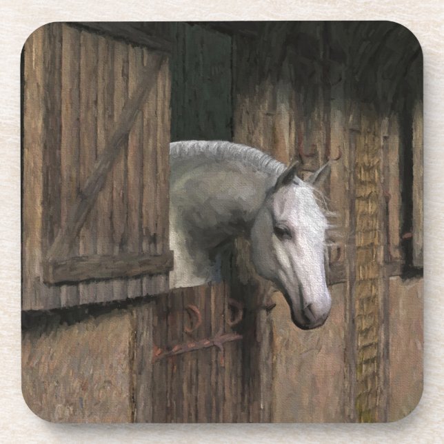 Grey Horse at the Stable Door Coaster (Front)