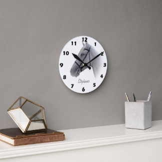 Grey Horse Design Personalised Round Clock