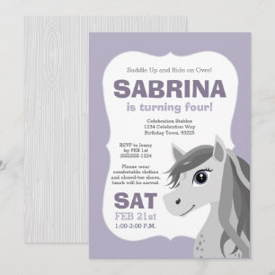 Grey Horse Horseback Riding Birthday Party Purple Invitation