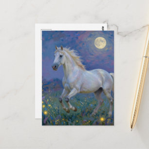 Grey horse in the full moon postcard
