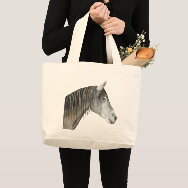 Grey Horse Large Tote Bag (Front (Product))