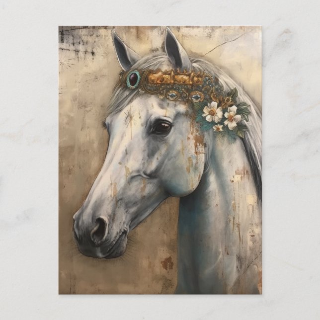 Grey Horse With Floral Crown Postcard (Front)
