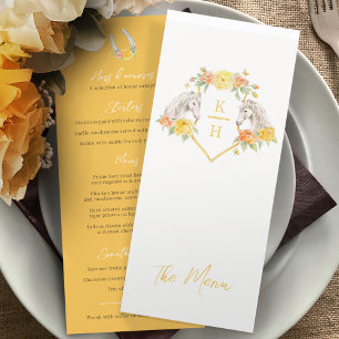 Grey horses and yellow roses wedding menu