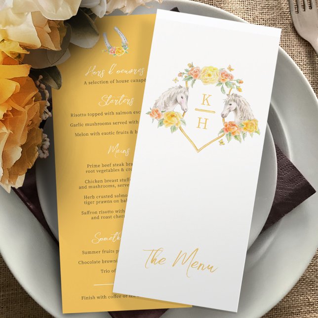 Grey horses and yellow roses wedding menu (Creator Uploaded)