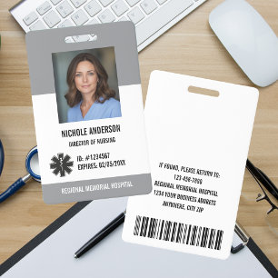 Grey Hospital Medical Employee Logo Photo Id Badge