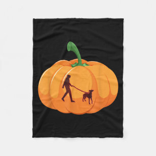 Grey Hound Walking Halloween Dog Pumpkin Fleece Blanket