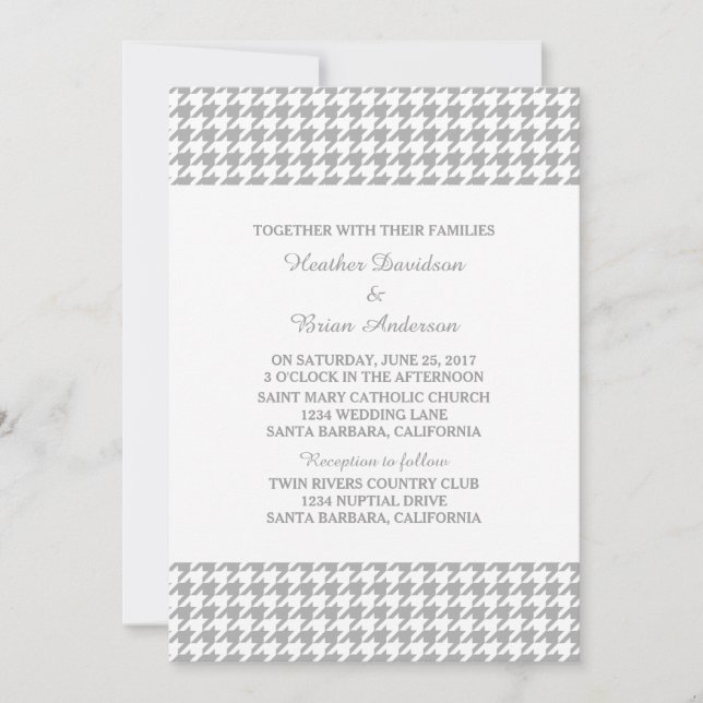 Grey Houndstooth Wedding Invite (Front)