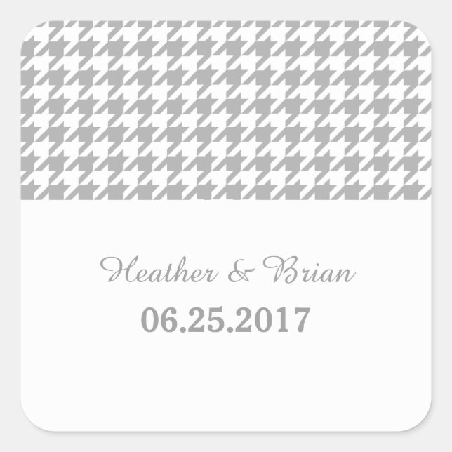 Grey Houndstooth Wedding Stickers (Front)