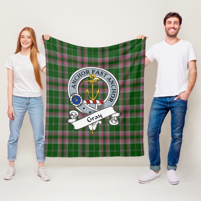 Grey Hunting Clan Badge Tartan Plaid Fleece Blanket (In Situ)