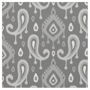 Grey Ikat Paisley Fabric