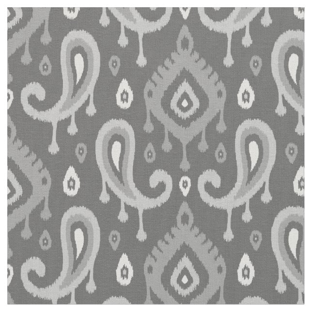 Grey Ikat Paisley Fabric (Close Up)