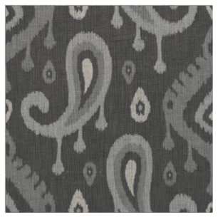 Grey Ikat Paisley Large Scale Fabric