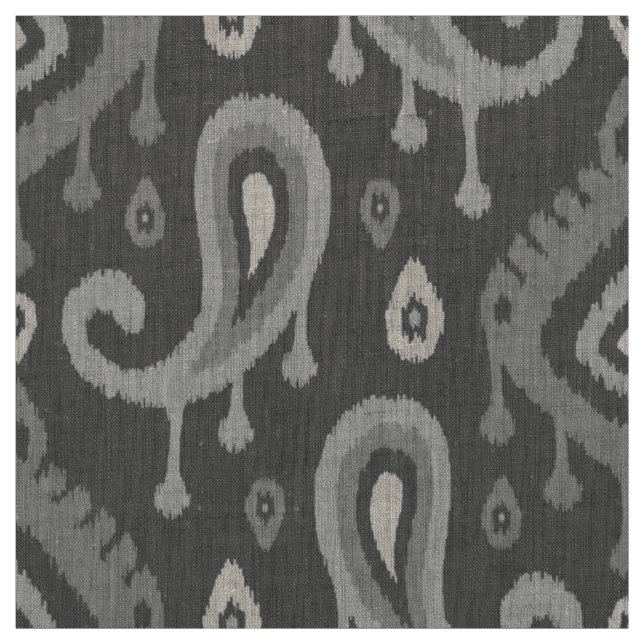 Grey Ikat Paisley Large Scale Fabric (Swatch)