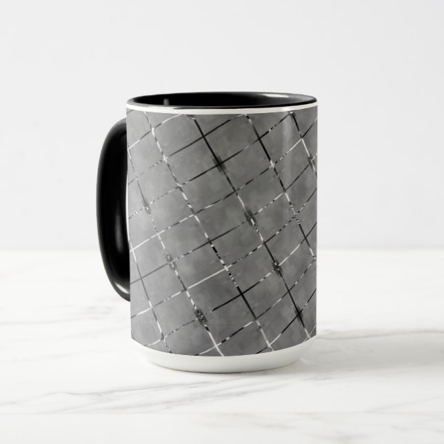 Grey image divided into rectangle, brightness wire mug (Front Left)