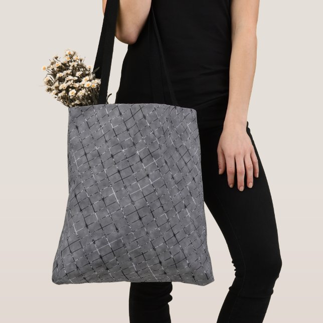 Grey image divided into rectangles, shine wire tote bag (Close Up)