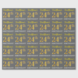 Grey, Imitation Gold Look "24th BIRTHDAY" Wrapping Paper