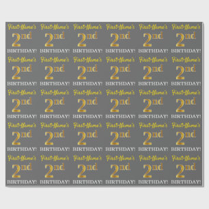 Grey, Imitation Gold Look "2nd BIRTHDAY" Wrapping Paper