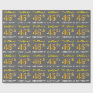 Grey, Imitation Gold Look "46th BIRTHDAY" Wrapping Paper