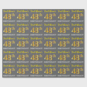 Grey, Imitation Gold Look "48th BIRTHDAY" Wrapping Paper