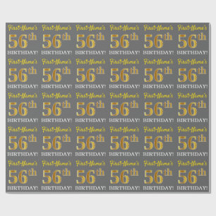 Grey, Imitation Gold Look "56th BIRTHDAY" Wrapping Paper