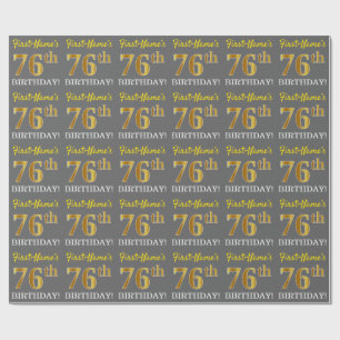 Grey, Imitation Gold Look "76th BIRTHDAY" Wrapping Paper