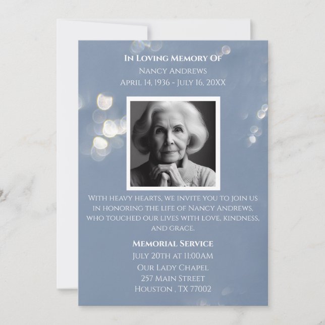 Grey In Loving Memory Funeral Memorial Invitation (Front)