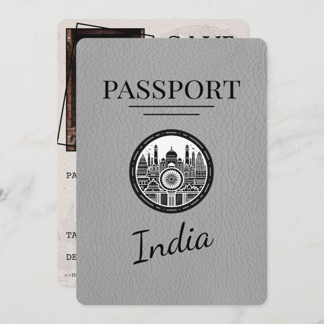 Grey India Passport Save The Date (Front/Back)