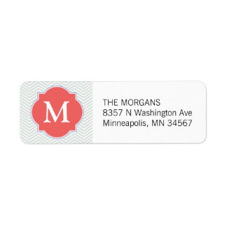 Grey & Indian Red 2 Modern Chevron Custom Monogram Return Address Label