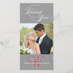 GREY INITIAL SCRIPT WEDDING THANK YOU PHOTO CARD