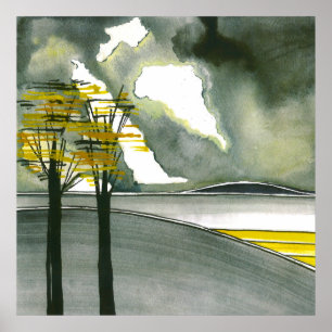 Grey Island Abstract Art Poster/Print 24x24" Poster