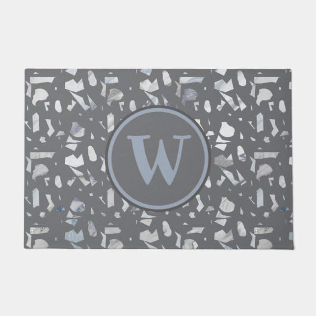 Grey Italian Terrazzo Tile Monogrammed Doormat (Front)