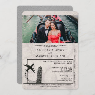 Grey Italy Passport Wedding Invitation