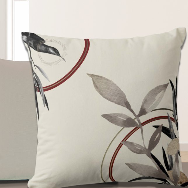 Grey Ivory & Burgundy Simple Watercolor Leaves Cushion (Creator Uploaded)