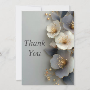 Grey & Ivory Flowers on Light Grey Thank You Card