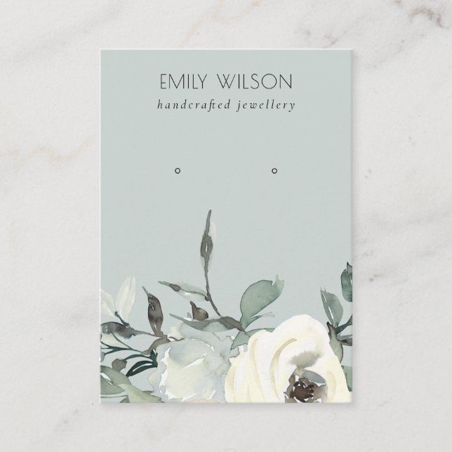 GREY IVORY WHITE FLORAL BUNCH EARRING DISPLAY BUSINESS CARD (Front)