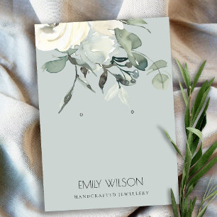 GREY IVORY WHITE FLORAL BUNCH EARRING DISPLAY BUSINESS CARD
