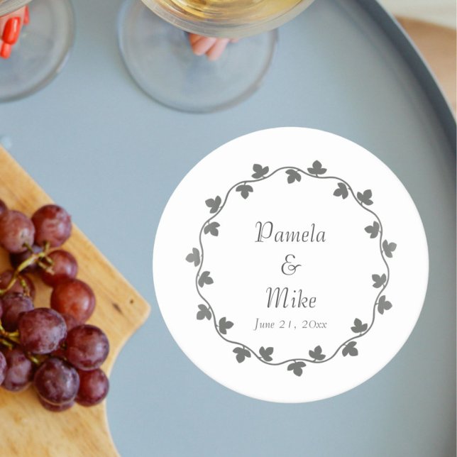 Grey Ivy Wreath Personalised Wedding Round Paper Coaster (In Situ Wedding)