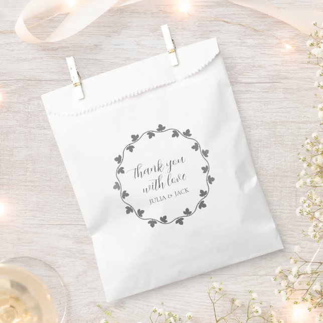 Grey Ivy Wreath Personalised Wedding Thank You Favour Bag (Clipped)