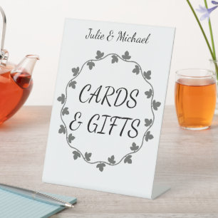 Grey Ivy Wreath Wedding Cards and Gifts White Pedestal Sign