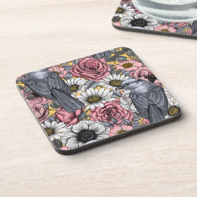 Grey jays and flowers coaster (Left Side)