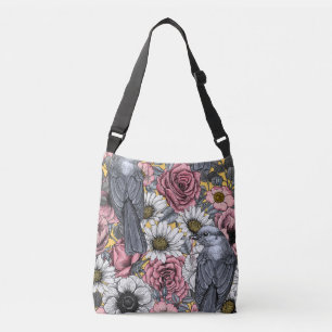 Grey jays and flowers crossbody bag