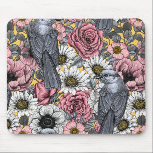 Grey jays and flowers mouse pad