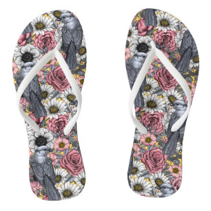 Grey jays and flowers thongs